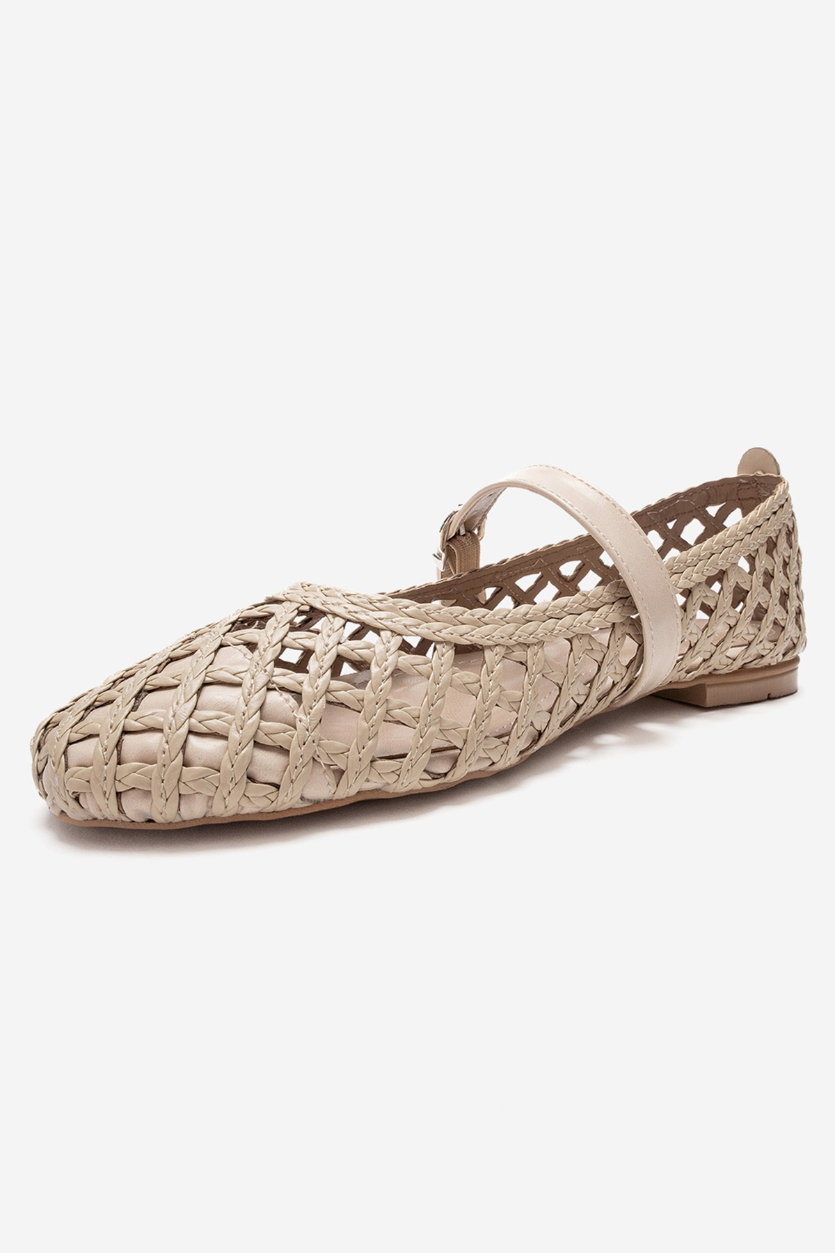 DOUX - Beige Genuine Leather Braided Textured Band Ballet Flat (Women)