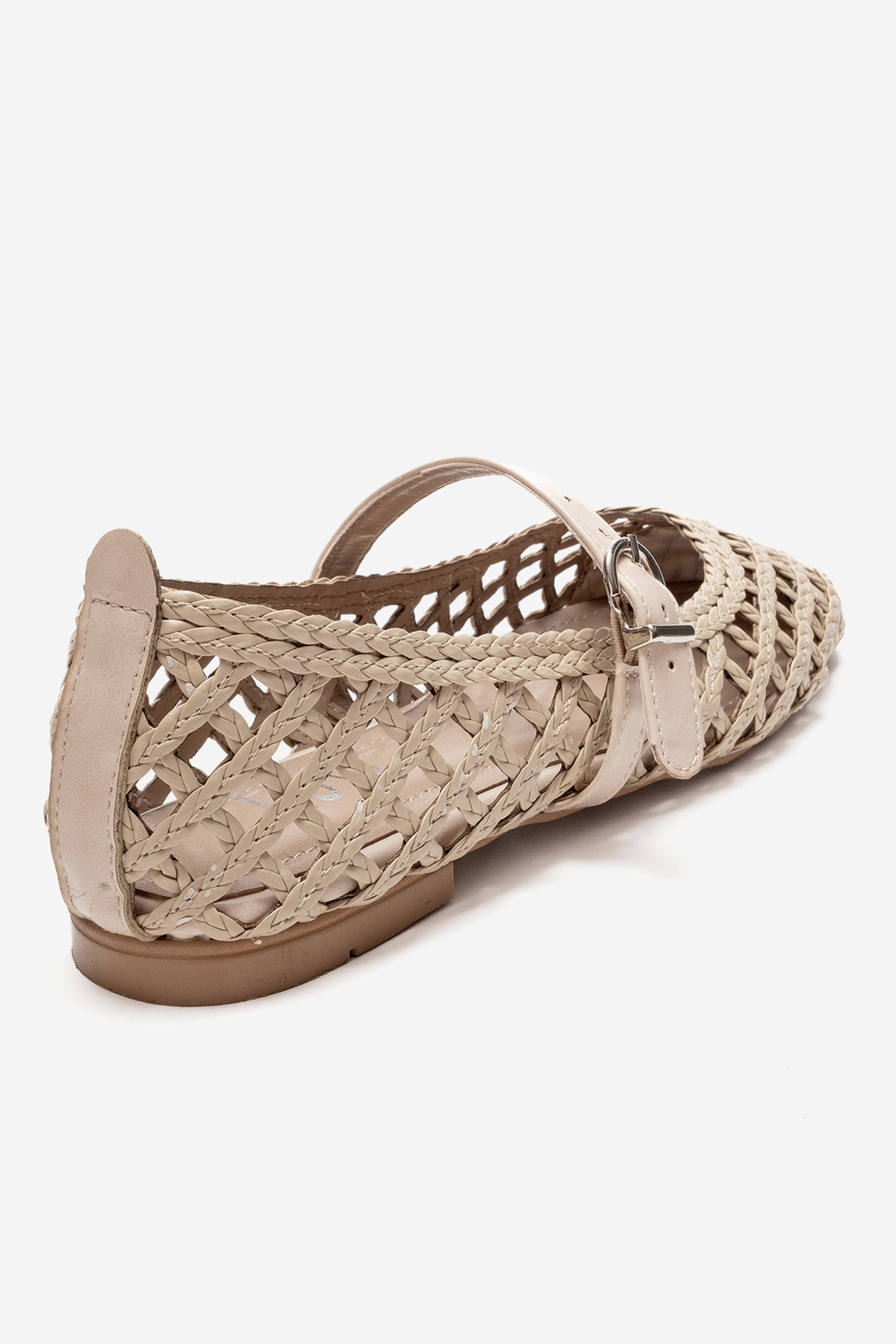 DOUX - Beige Genuine Leather Braided Textured Band Ballet Flat (Women)