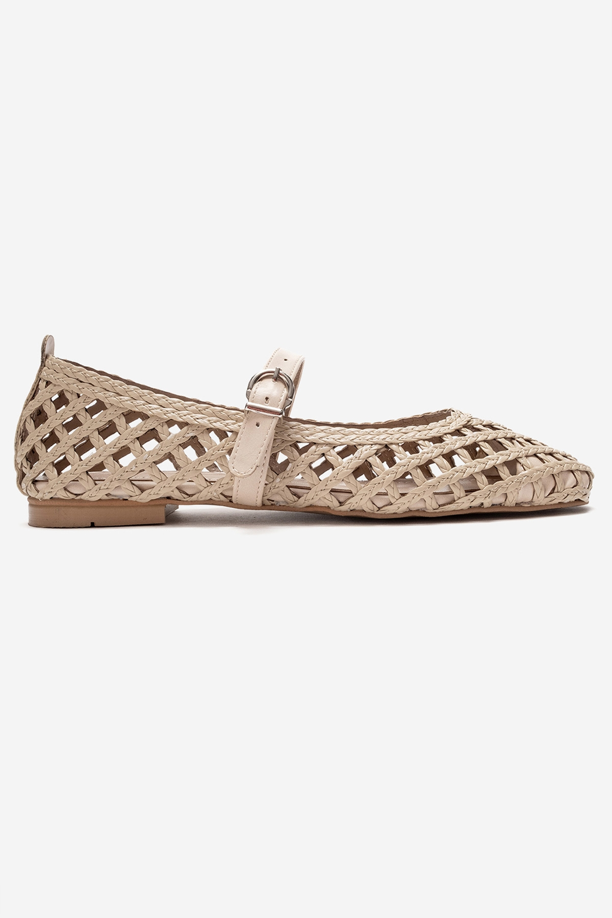 DOUX - Beige Genuine Leather Braided Textured Band Ballet Flat (Women)