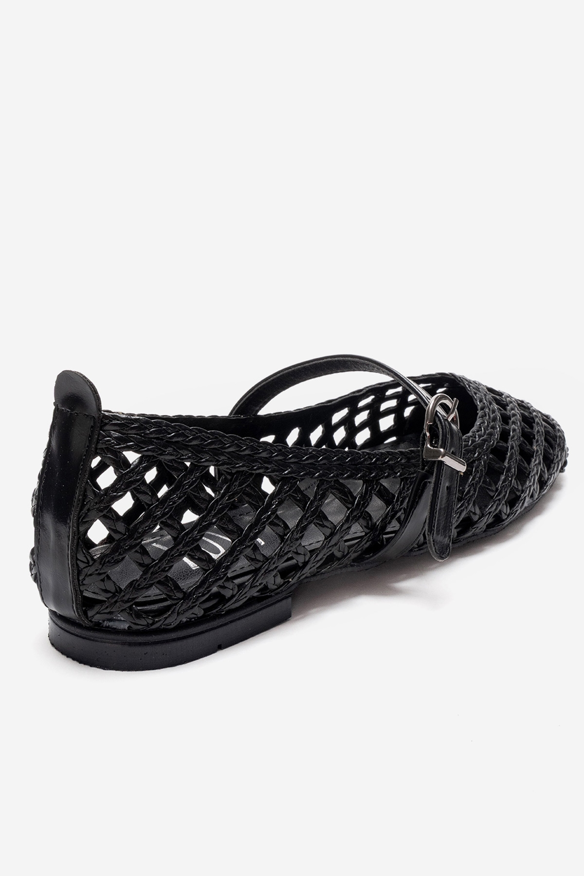 DOUX - Black Genuine Leather Braided Textured Band Ballet Flat (Women)
