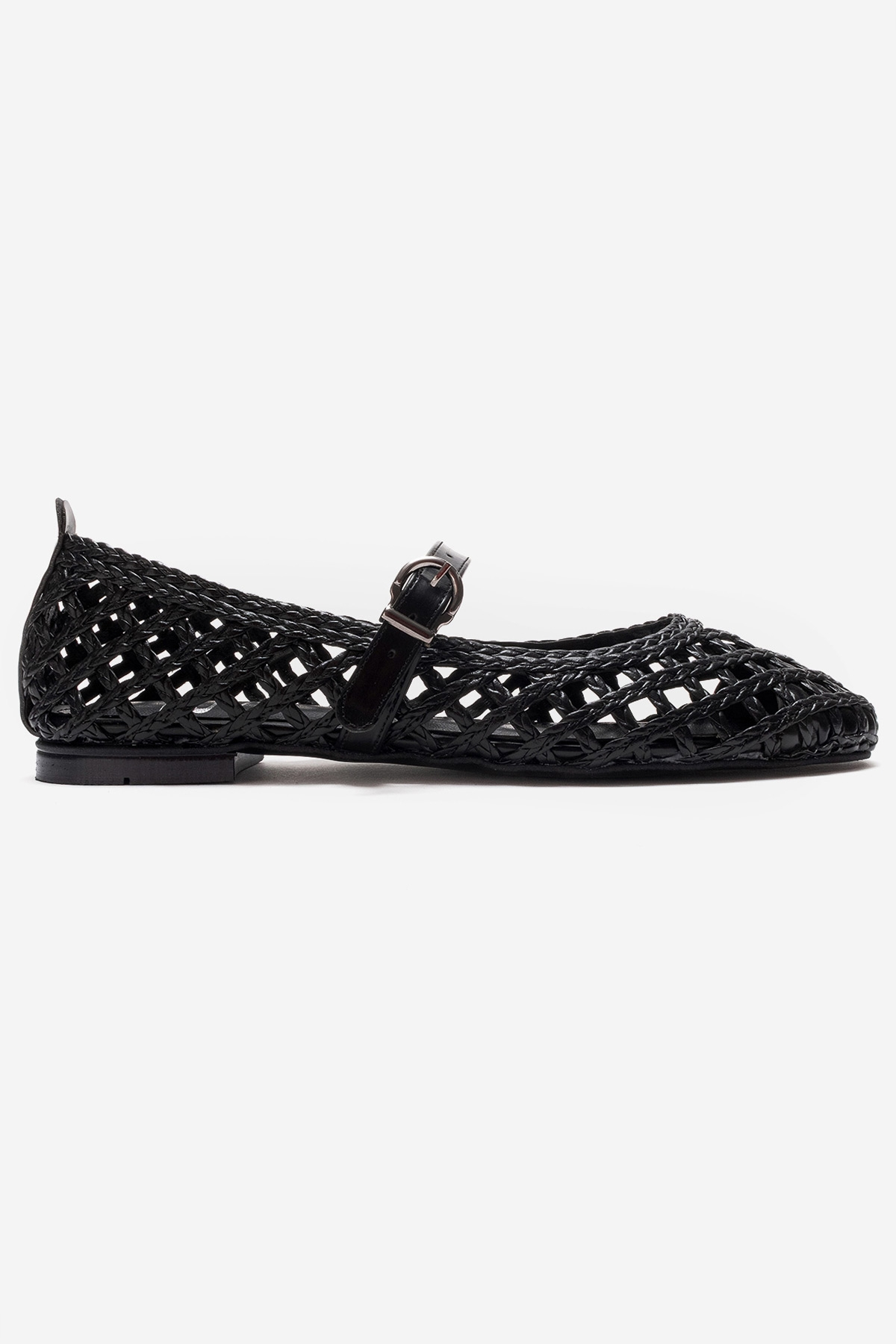 DOUX - Black Genuine Leather Braided Textured Band Ballet Flat (Women)