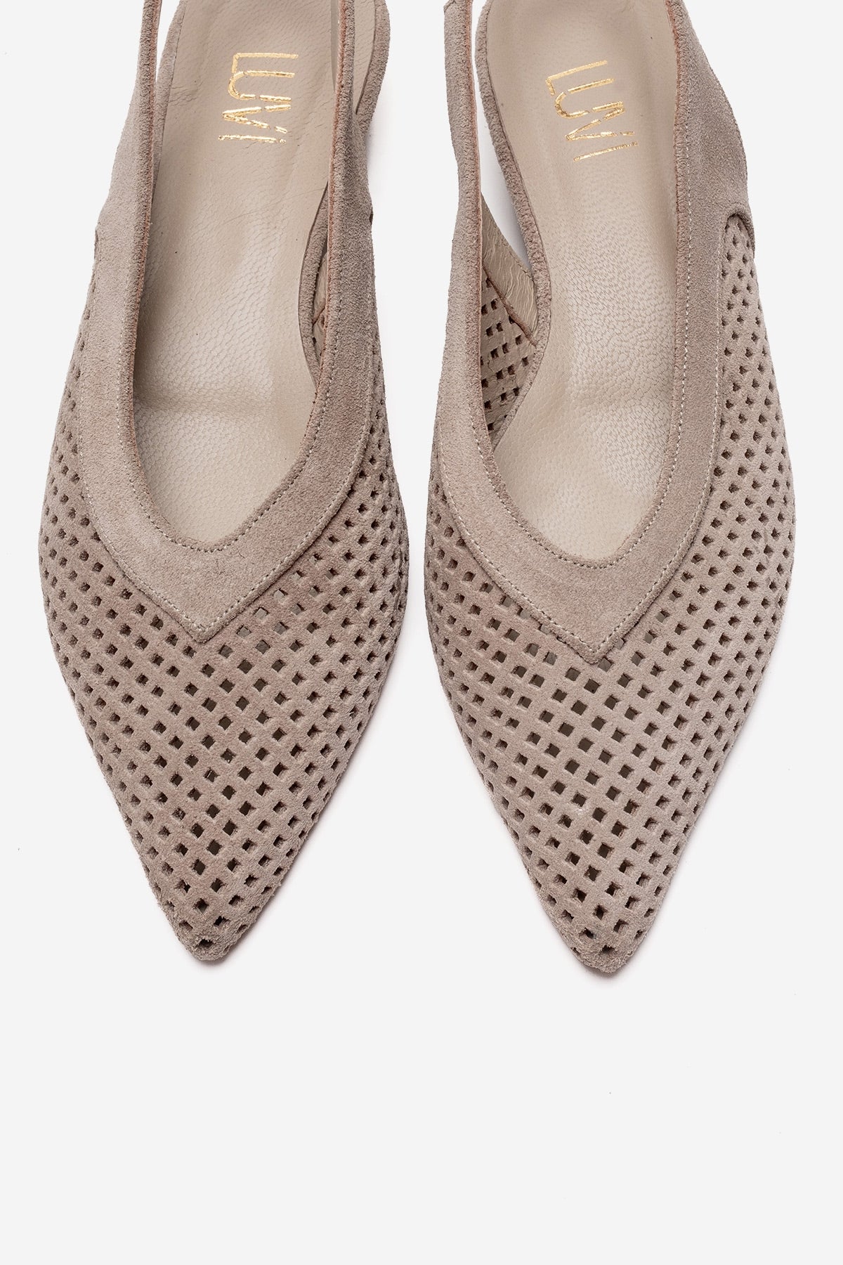 LIEVE - Beige Genuine Leather Low Block Heel Slingback (Women)