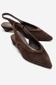 LIEVE - Brown Genuine Leather Low Block Heel Slingback (Women)