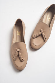 Mona - Cream Beige Soft Leather Tassel Loafers (Women)