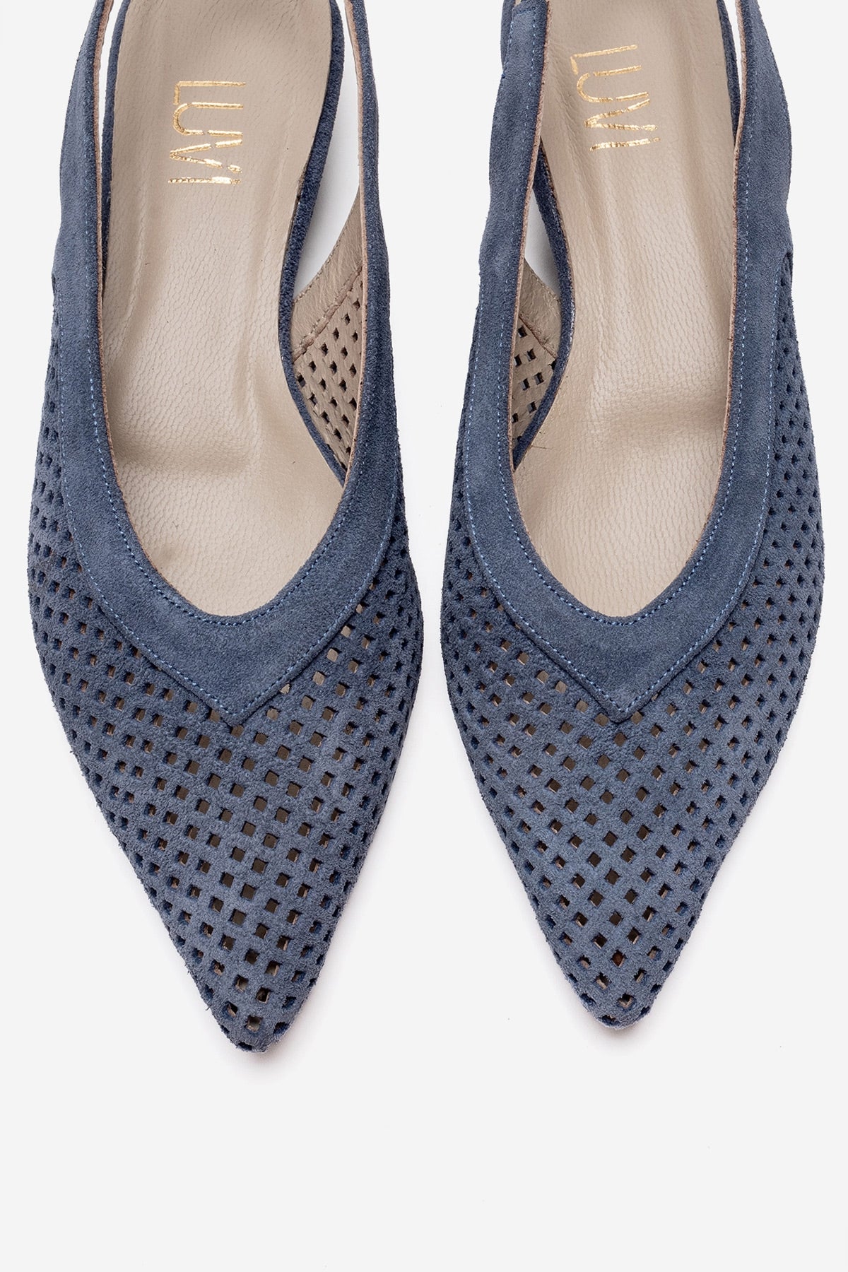 LIEVE - Denim Blue Genuine Leather Low Block Heel Shoe (Women)