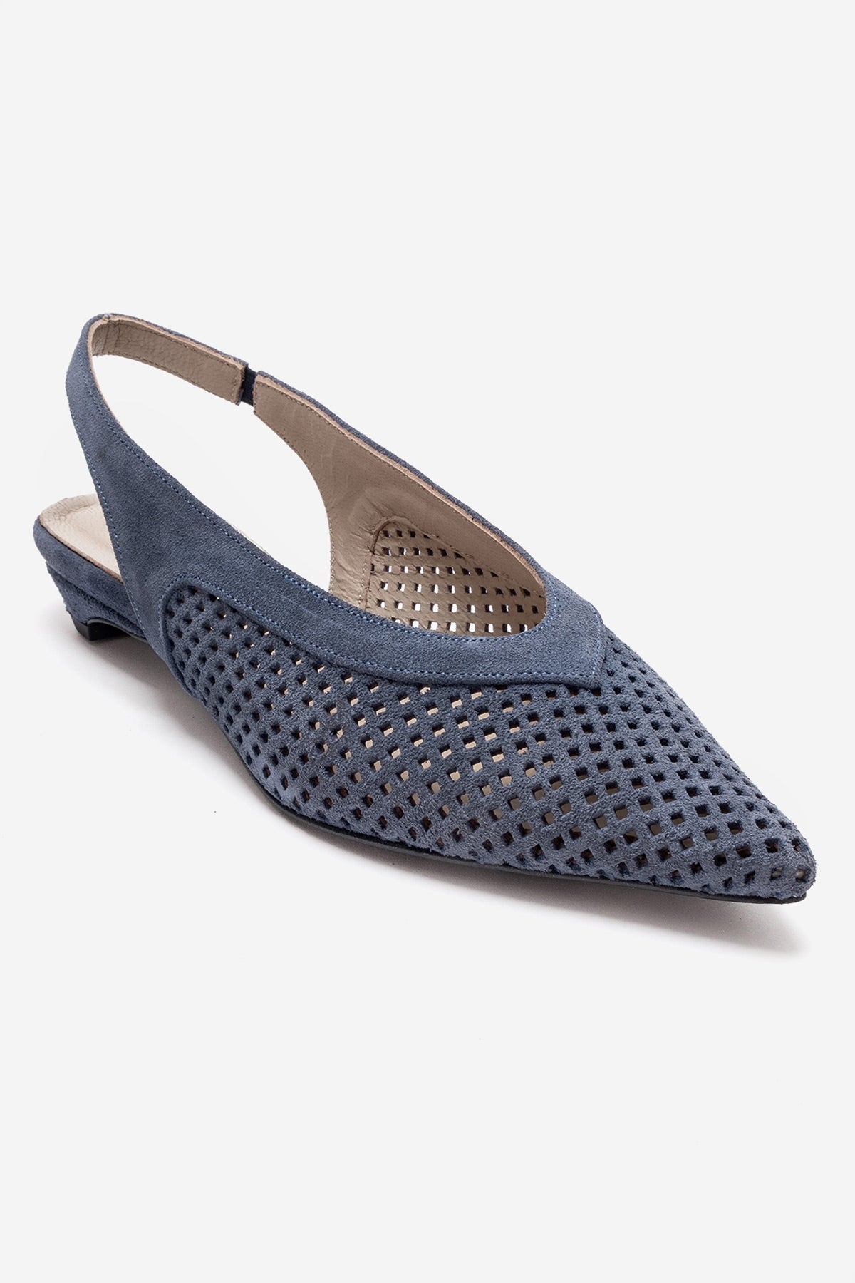LIEVE - Denim Blue Genuine Leather Low Block Heel Shoe (Women)