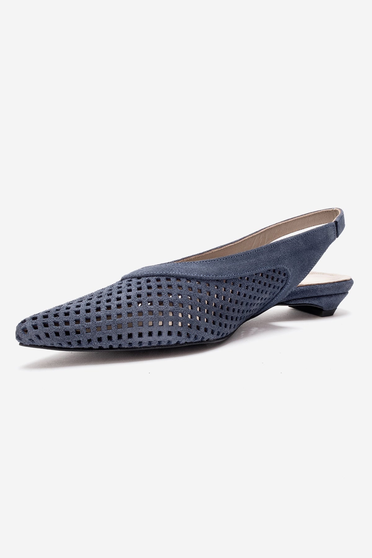 LIEVE - Denim Blue Genuine Leather Low Block Heel Shoe (Women)