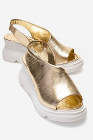 AGUSTO - Gold Genuine Leather Wedge Heel Sandal (Women)