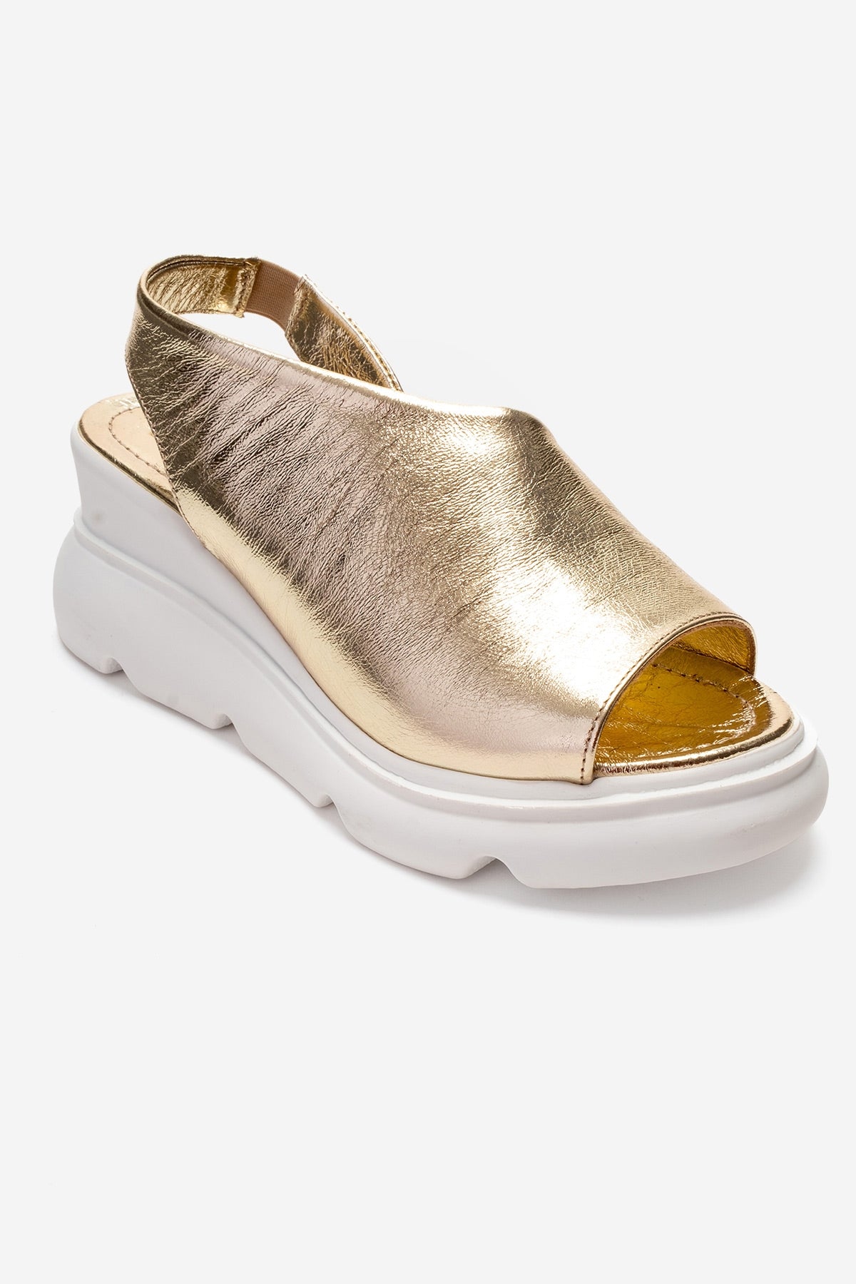 AGUSTO - Gold Genuine Leather Wedge Heel Sandal (Women)