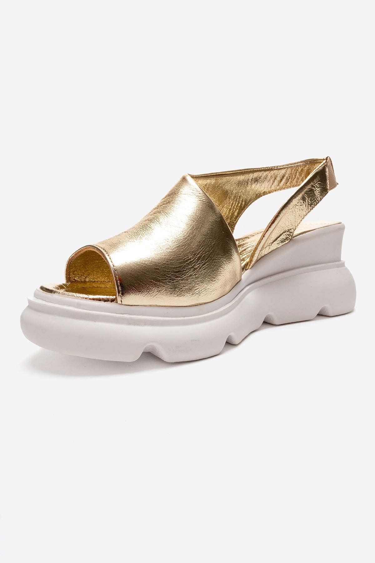 AGUSTO - Gold Genuine Leather Wedge Heel Sandal (Women)