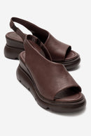 AGUSTO - Brown Genuine Leather Wedge Heel Sandal (Women)