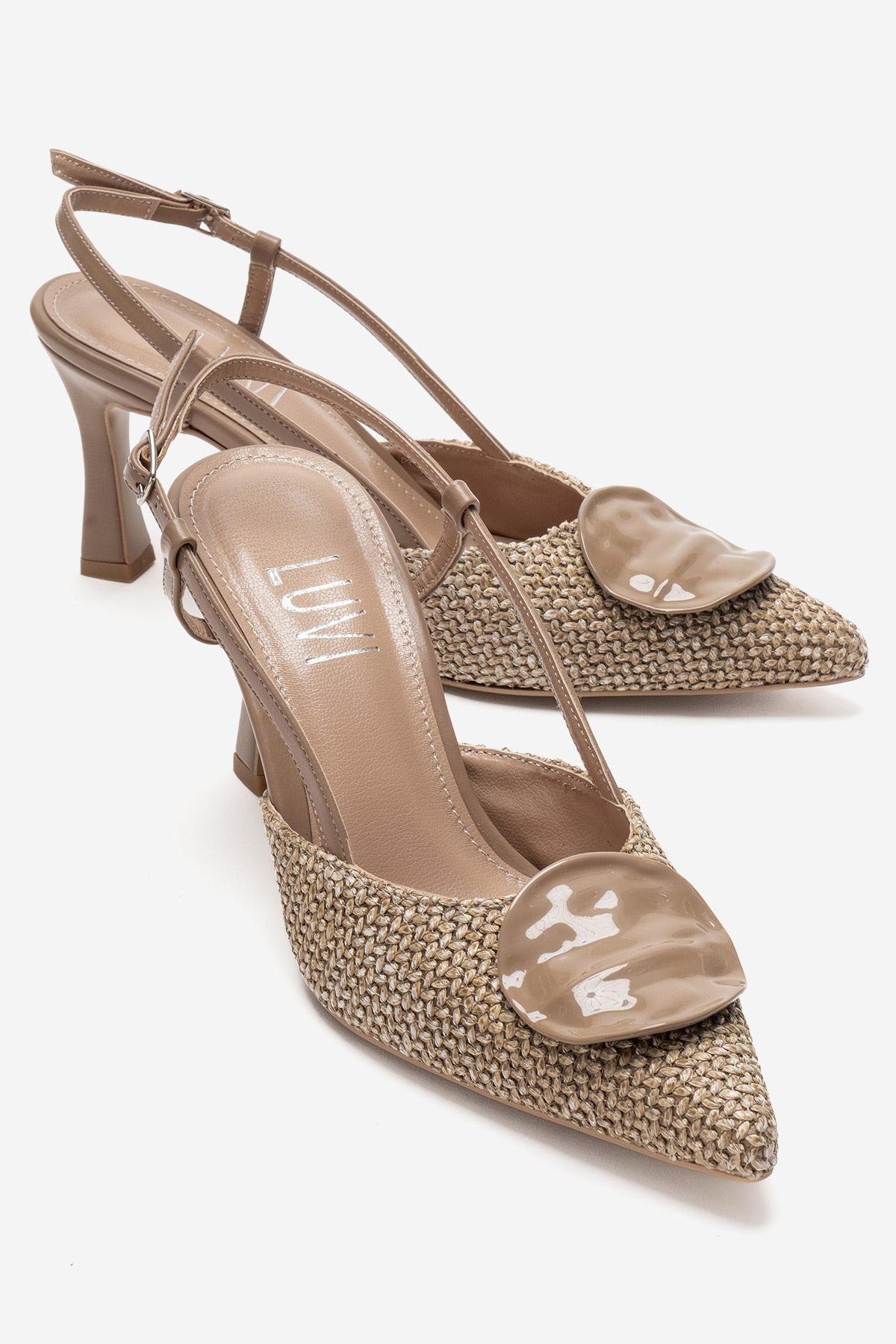 Levia - Taupe Woven-Textured Accessory-Detail Stiletto Heel Pump (Women)