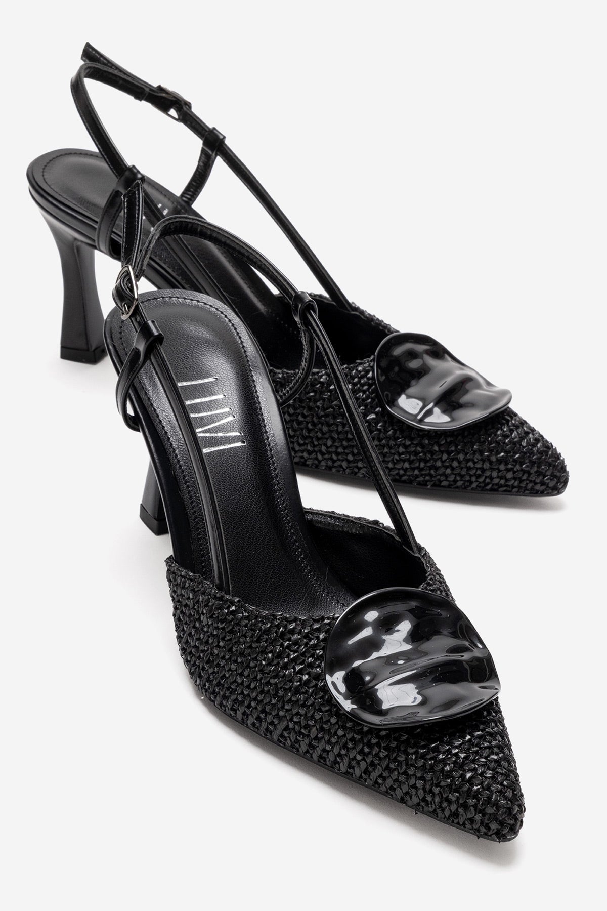 Levia - Black Woven-Textured Accessory-Detail Stiletto Heel Pump (Women)