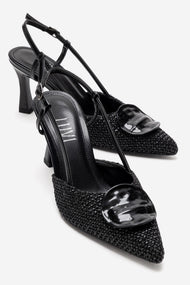 Levia - Black Woven-Textured Accessory-Detail Stiletto Heel Pump (Women)