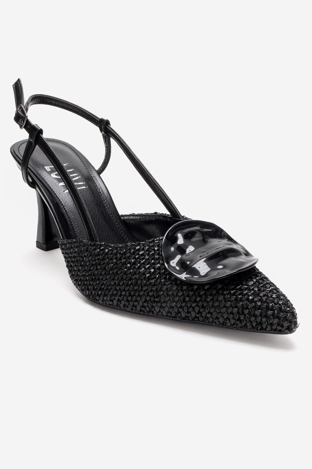 Levia - Black Woven-Textured Accessory-Detail Stiletto Heel Pump (Women)