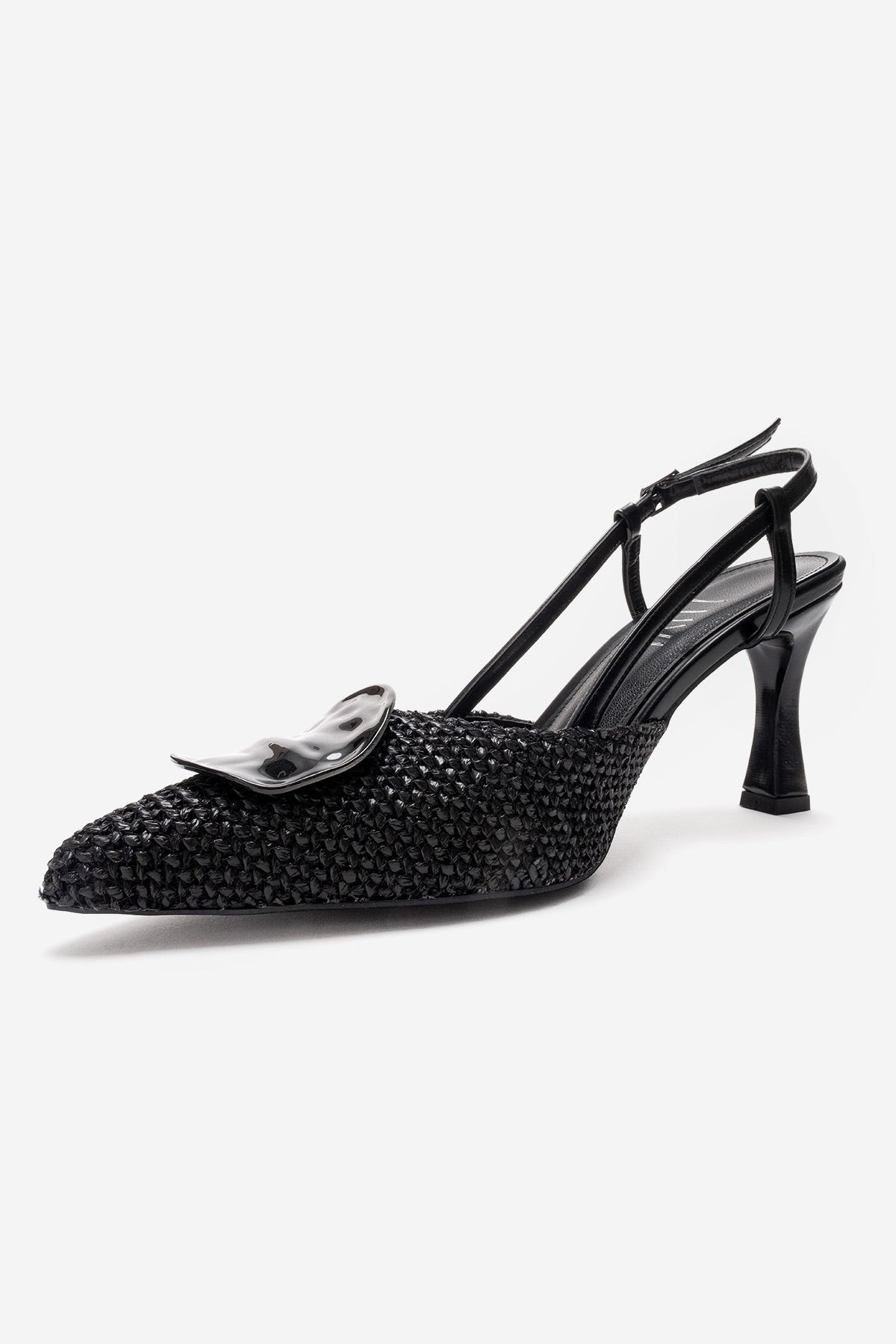 Levia - Black Woven-Textured Accessory-Detail Stiletto Heel Pump (Women)