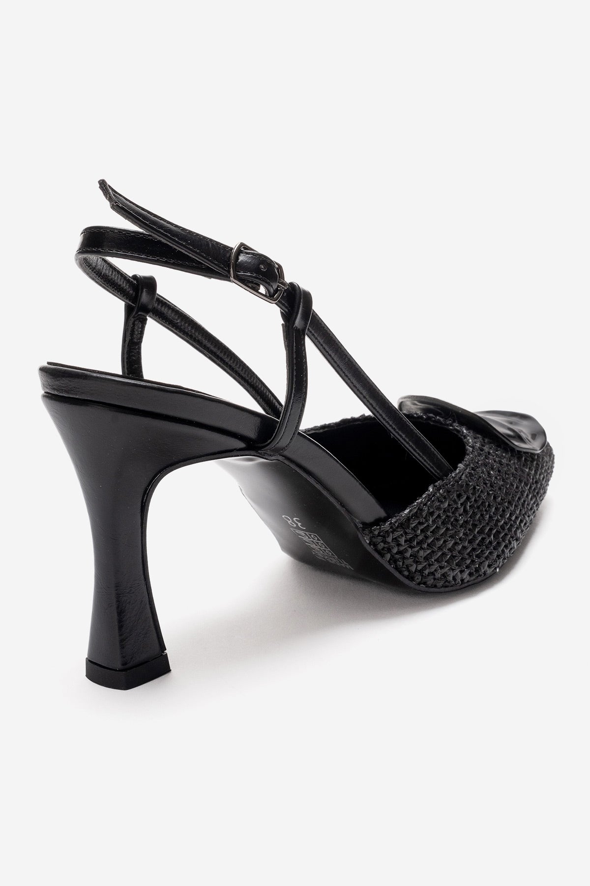 Levia - Black Woven-Textured Accessory-Detail Stiletto Heel Pump (Women)
