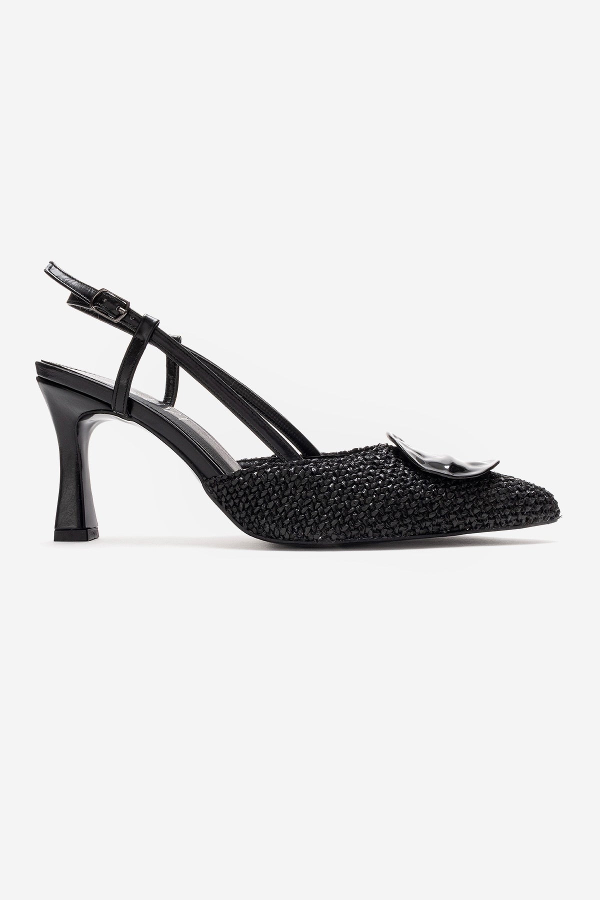 Levia - Black Woven-Textured Accessory-Detail Stiletto Heel Pump (Women)