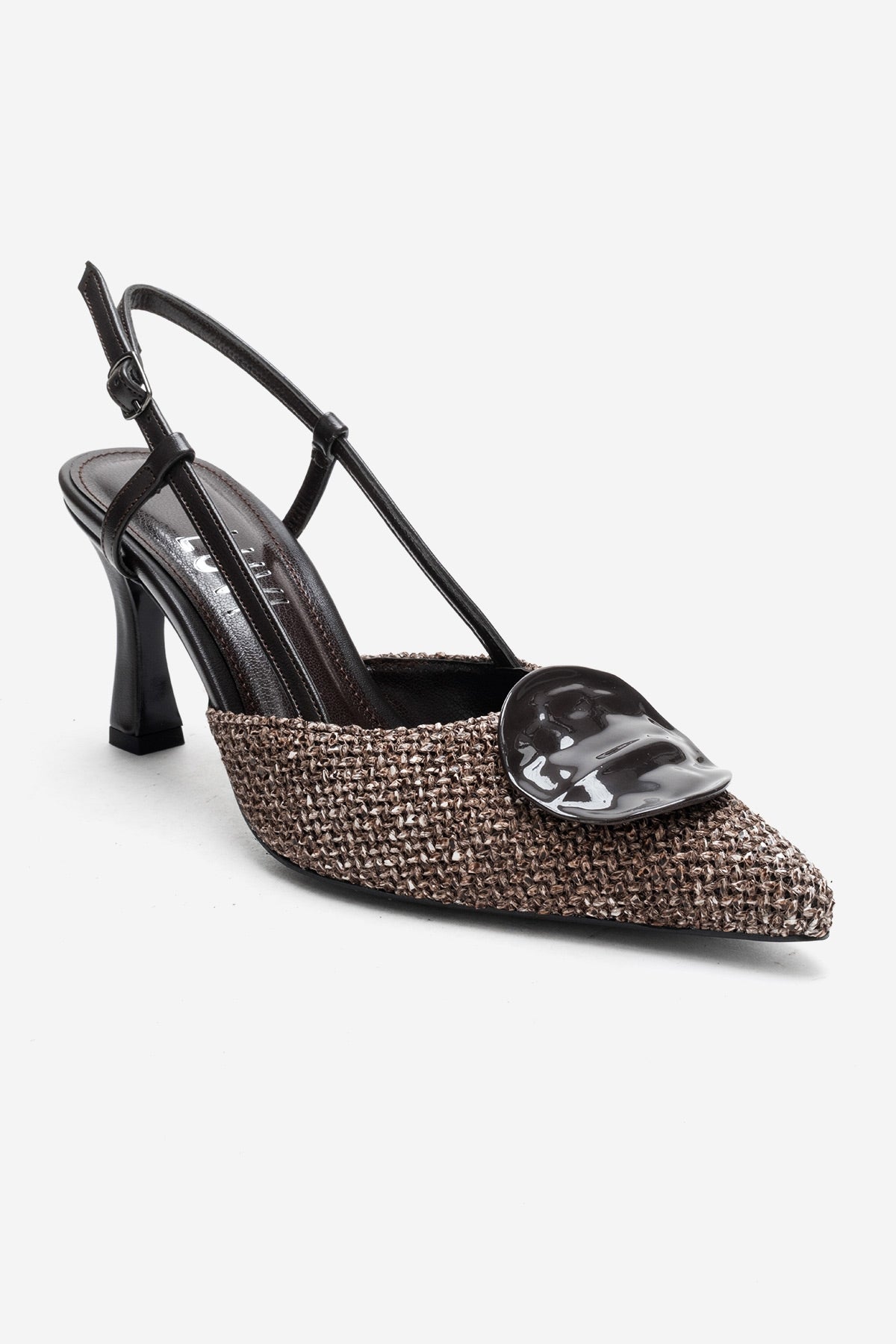Levia - Brown Woven-Textured Accessory-Detail Stiletto Heel Pump (Women)