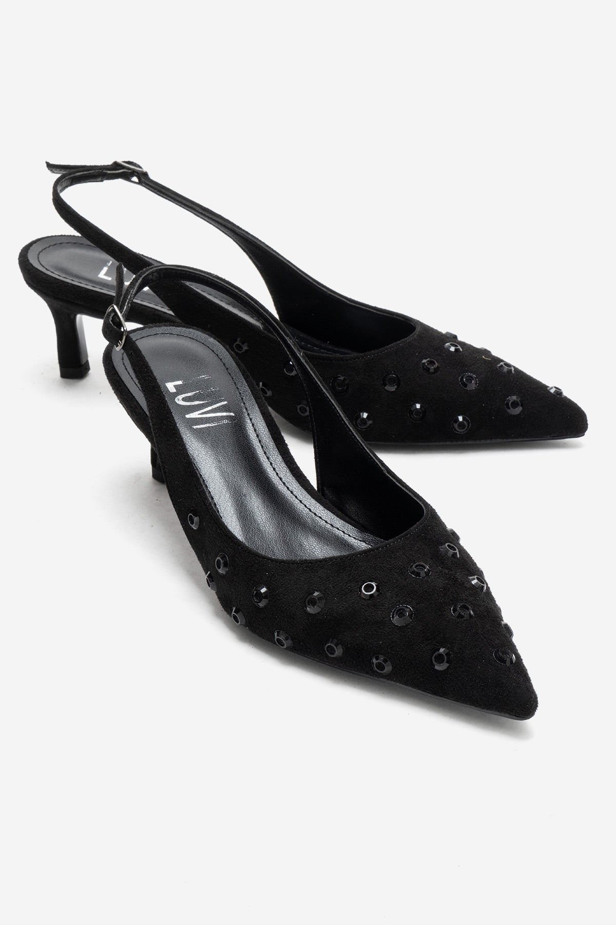 Lorex - Black Suede Embellished Stiletto Heel Pump (Women)