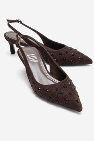 Lorex - Brown Suede Embellished Stiletto Heel Pump (Women)