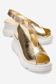 SAM - Gold Genuine Leather Platform Wedge Sandal (Women)