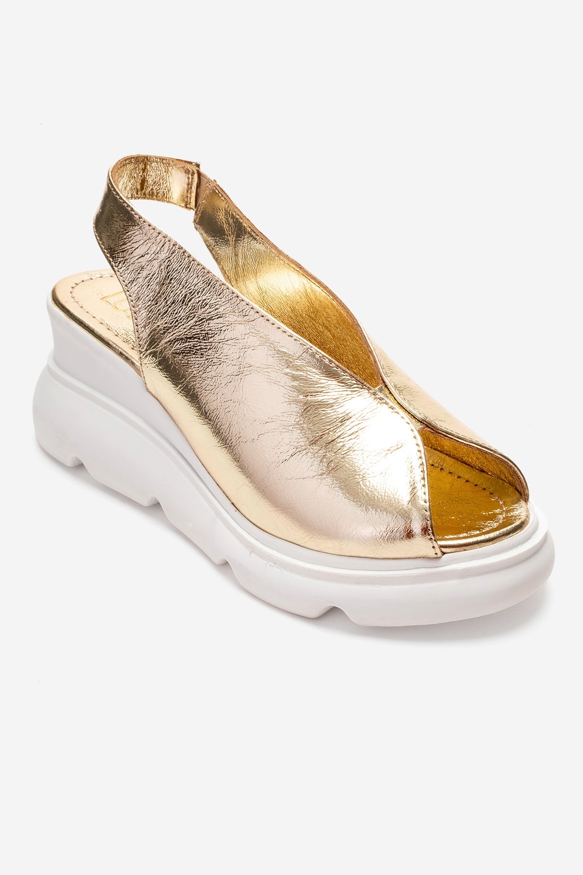 SAM - Gold Genuine Leather Platform Wedge Sandal (Women)