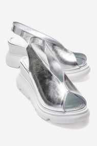 SAM - Silver Genuine Leather Wedge Sandal (Women)