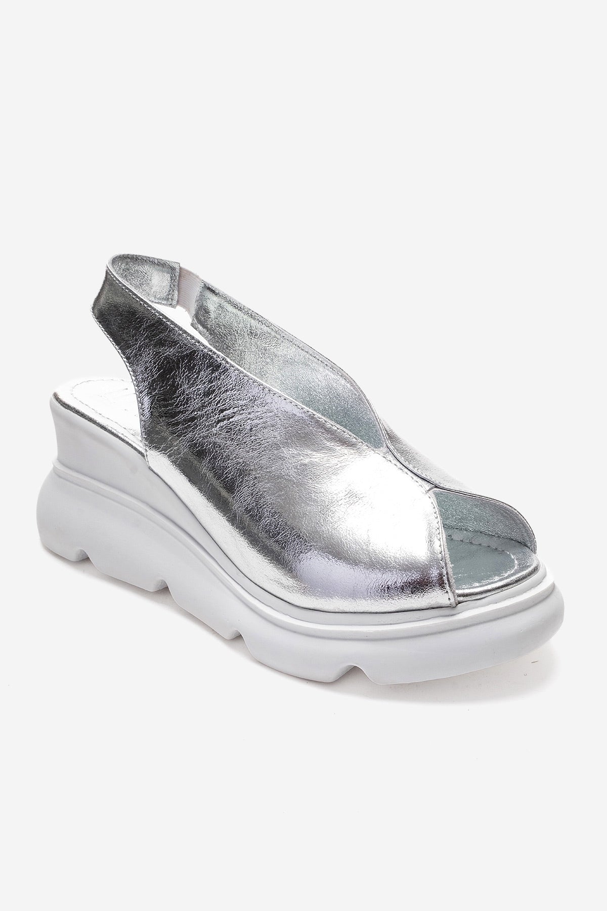 SAM - Silver Genuine Leather Wedge Sandal (Women)