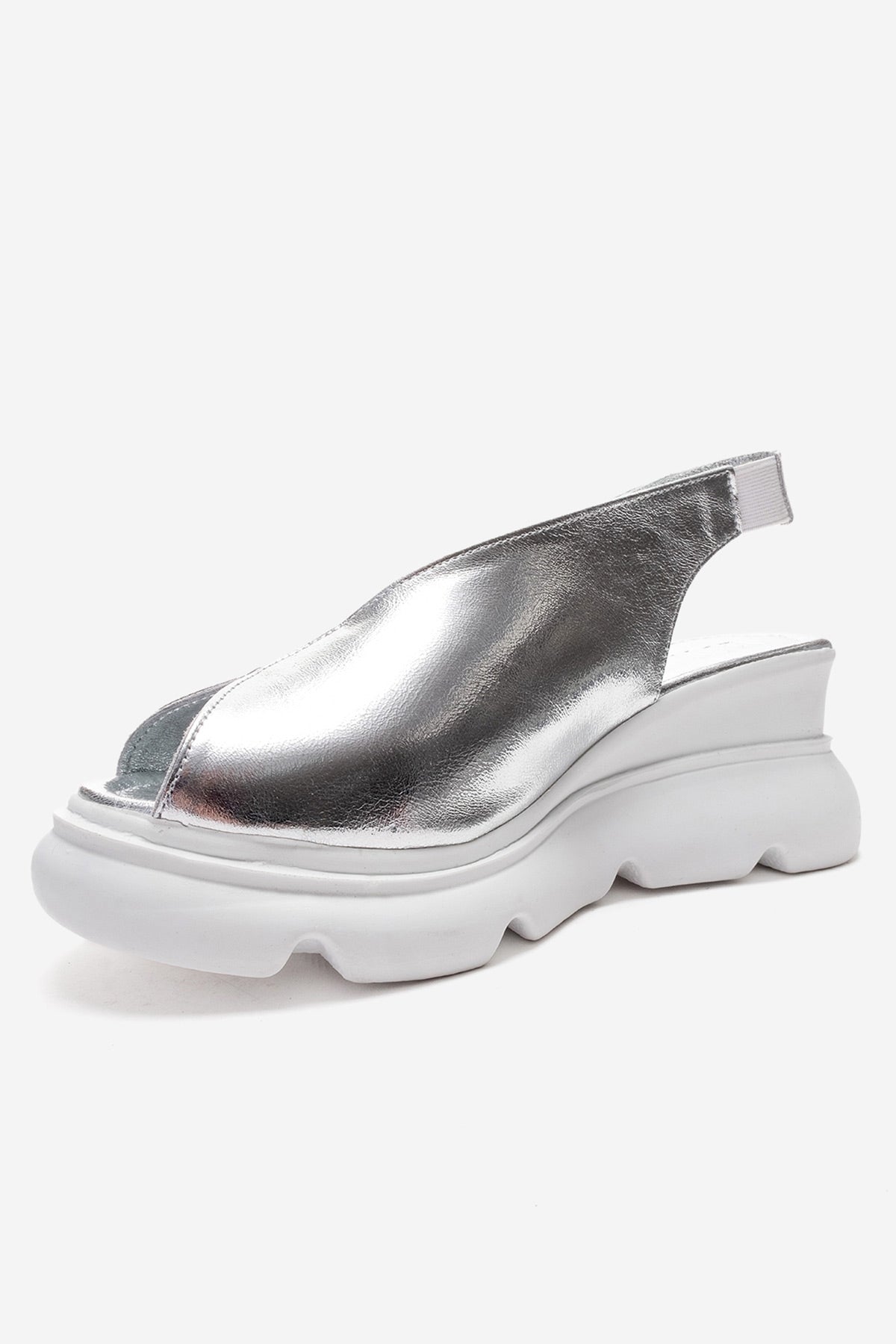 SAM - Silver Genuine Leather Wedge Sandal (Women)