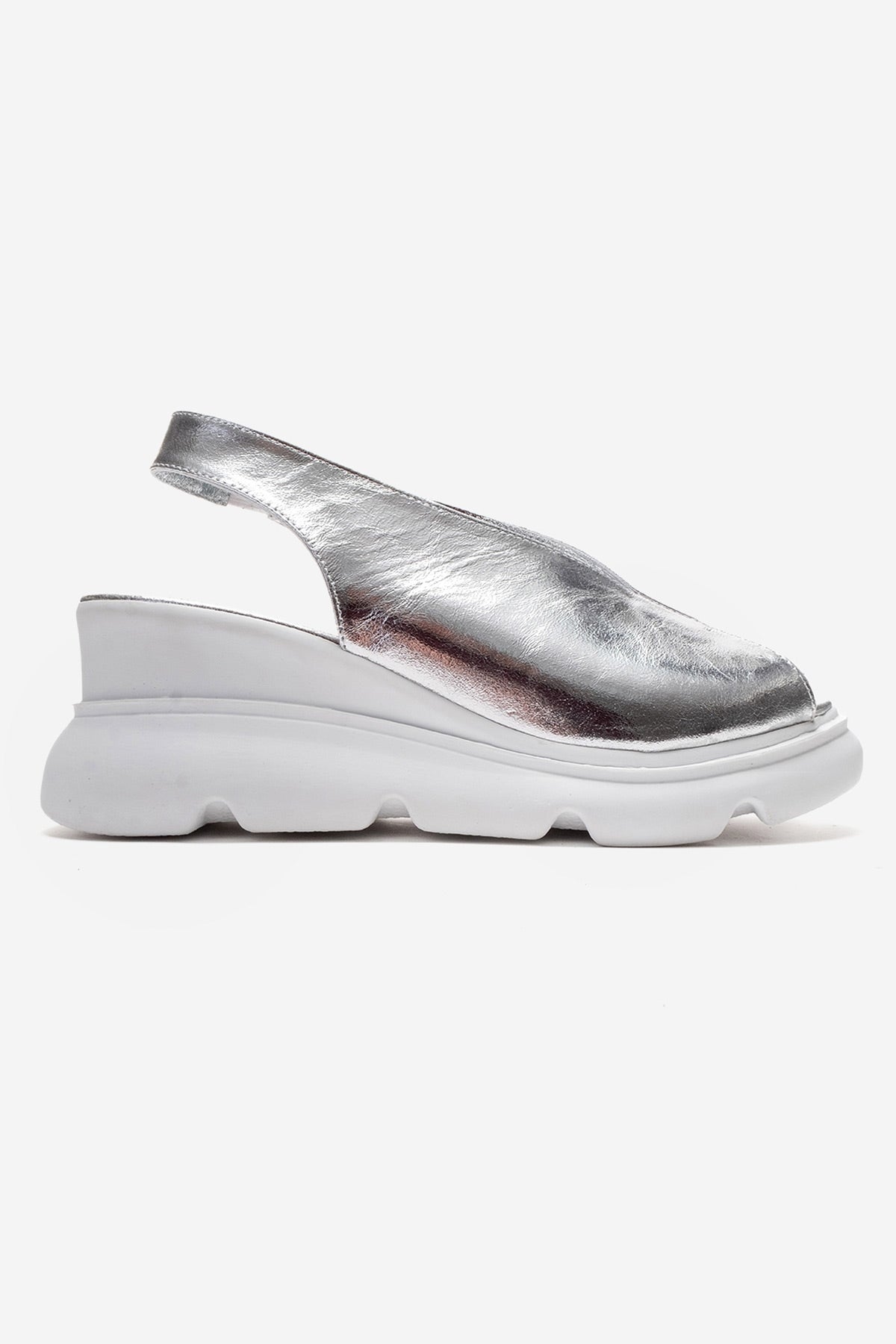 SAM - Silver Genuine Leather Wedge Sandal (Women)