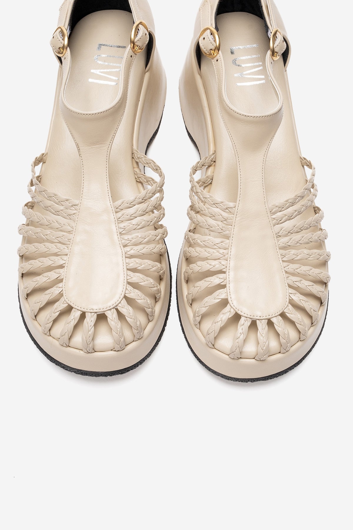 Barry - Beige Genuine Leather Woven Detail Wedge Heel Sandal (Women)