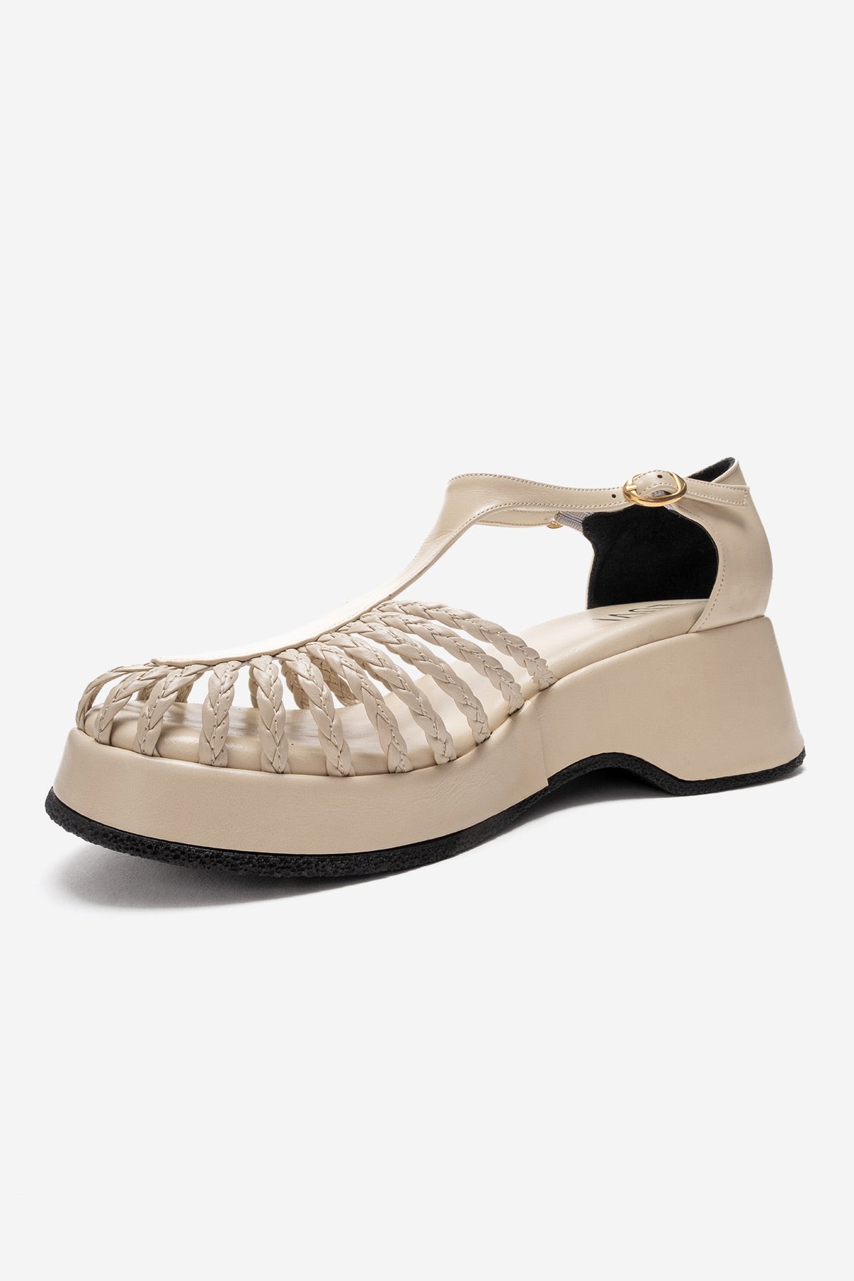 Barry - Beige Genuine Leather Woven Detail Wedge Heel Sandal (Women)