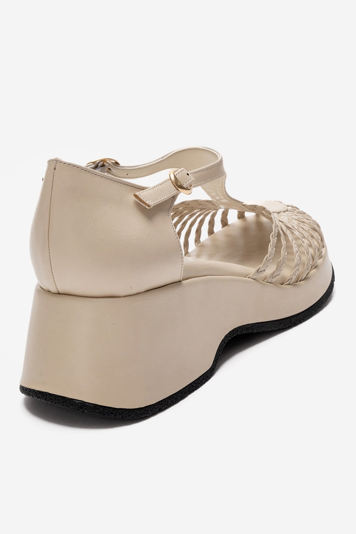 Barry - Beige Genuine Leather Woven Detail Wedge Heel Sandal (Women)