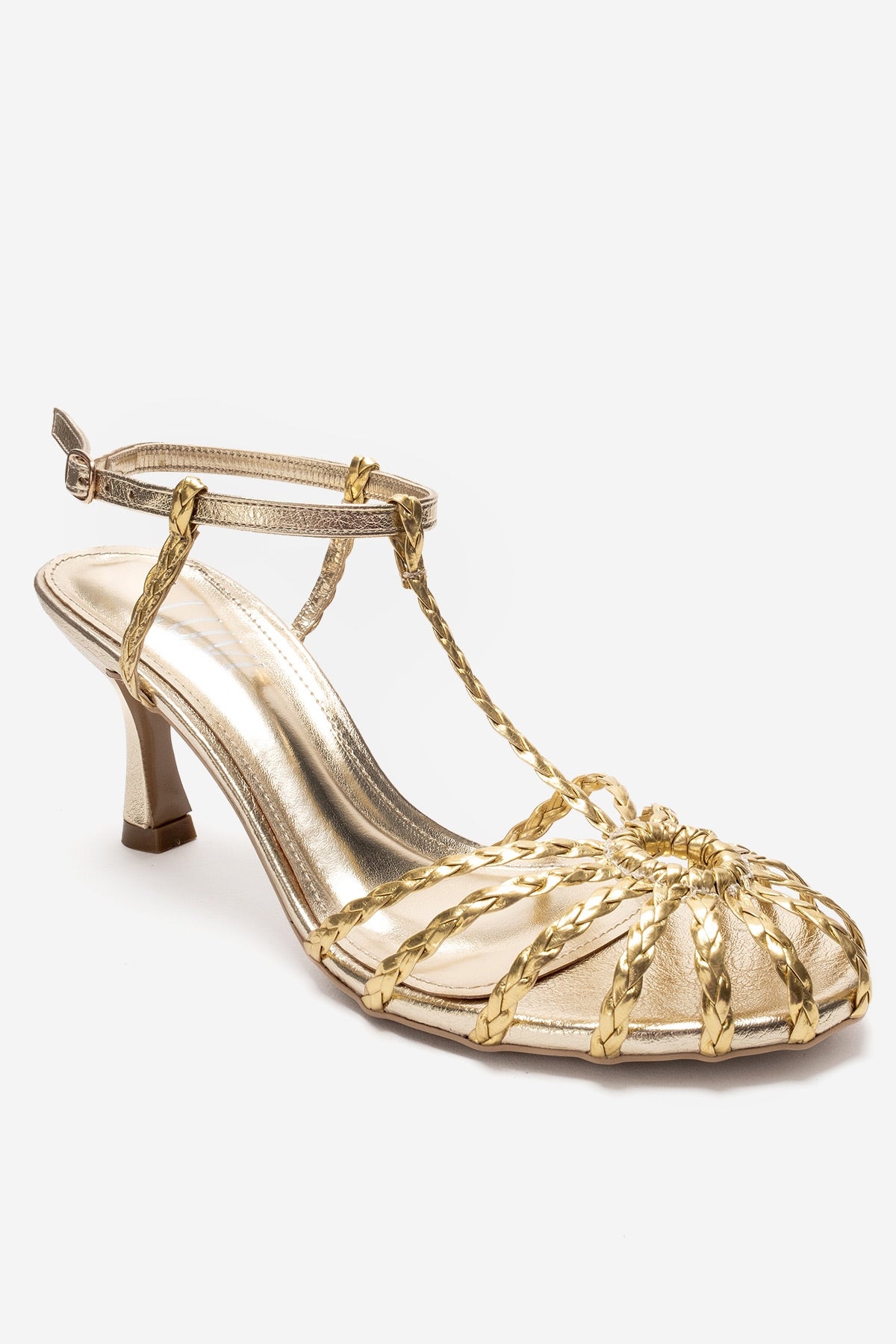 Gerald - Gold Genuine Leather Woven Strap Stiletto Pump (Women)