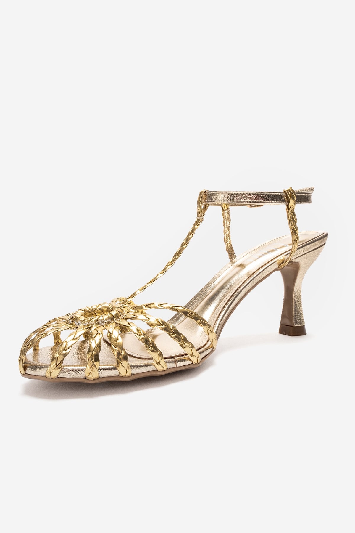 Gerald - Gold Genuine Leather Woven Strap Stiletto Pump (Women)