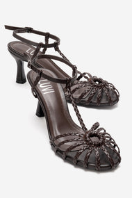 Gerald - Brown Genuine Leather Woven Strap Stiletto Pump (Women)