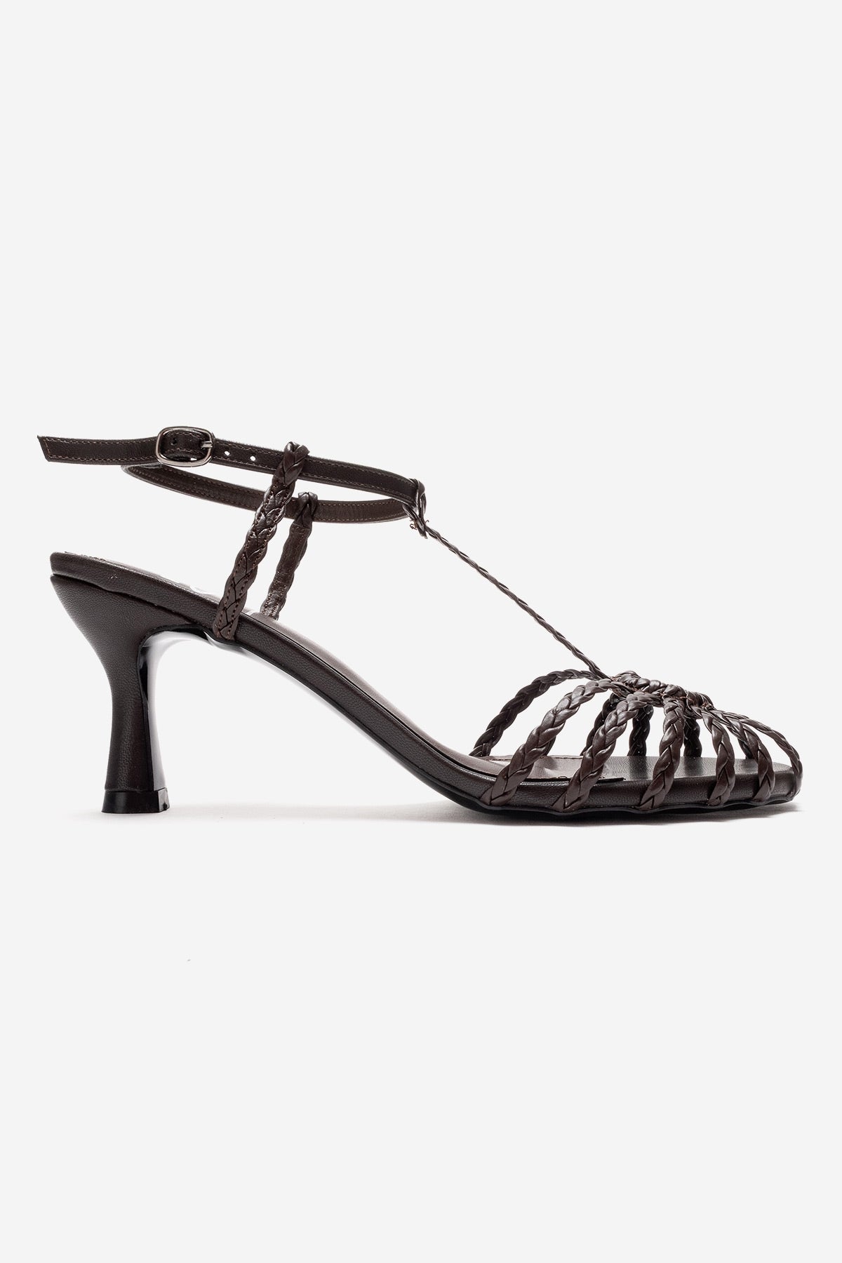 Gerald - Brown Genuine Leather Woven Strap Stiletto Pump (Women)