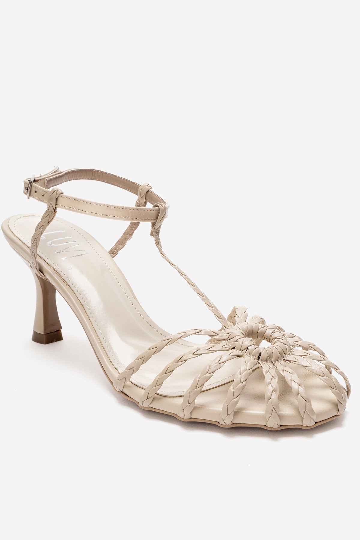 Gerald - Beige Genuine Leather Woven Strap Stiletto Pump (Women)