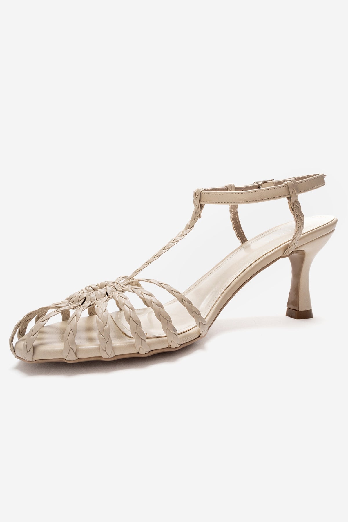 Gerald - Beige Genuine Leather Woven Strap Stiletto Pump (Women)