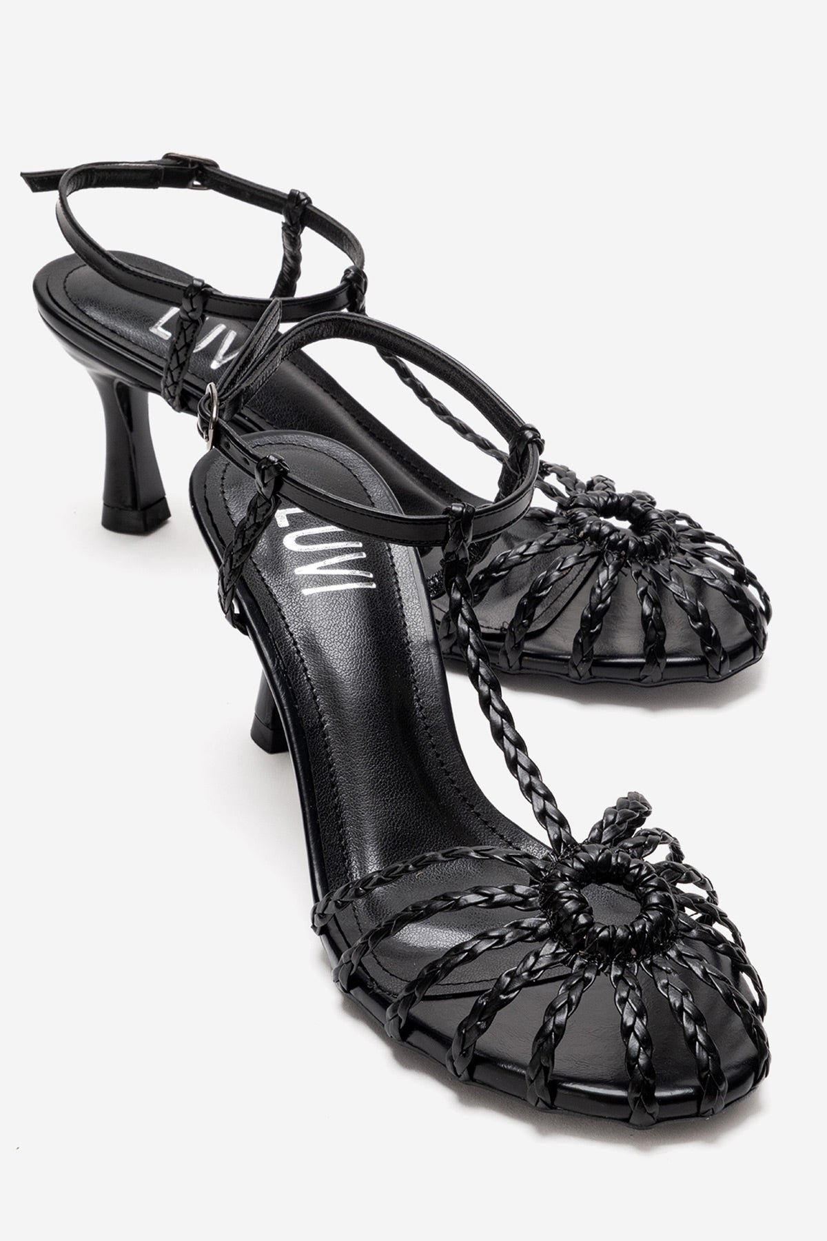 Gerald - Black Genuine Leather Woven Strap Stiletto Pump (Women)