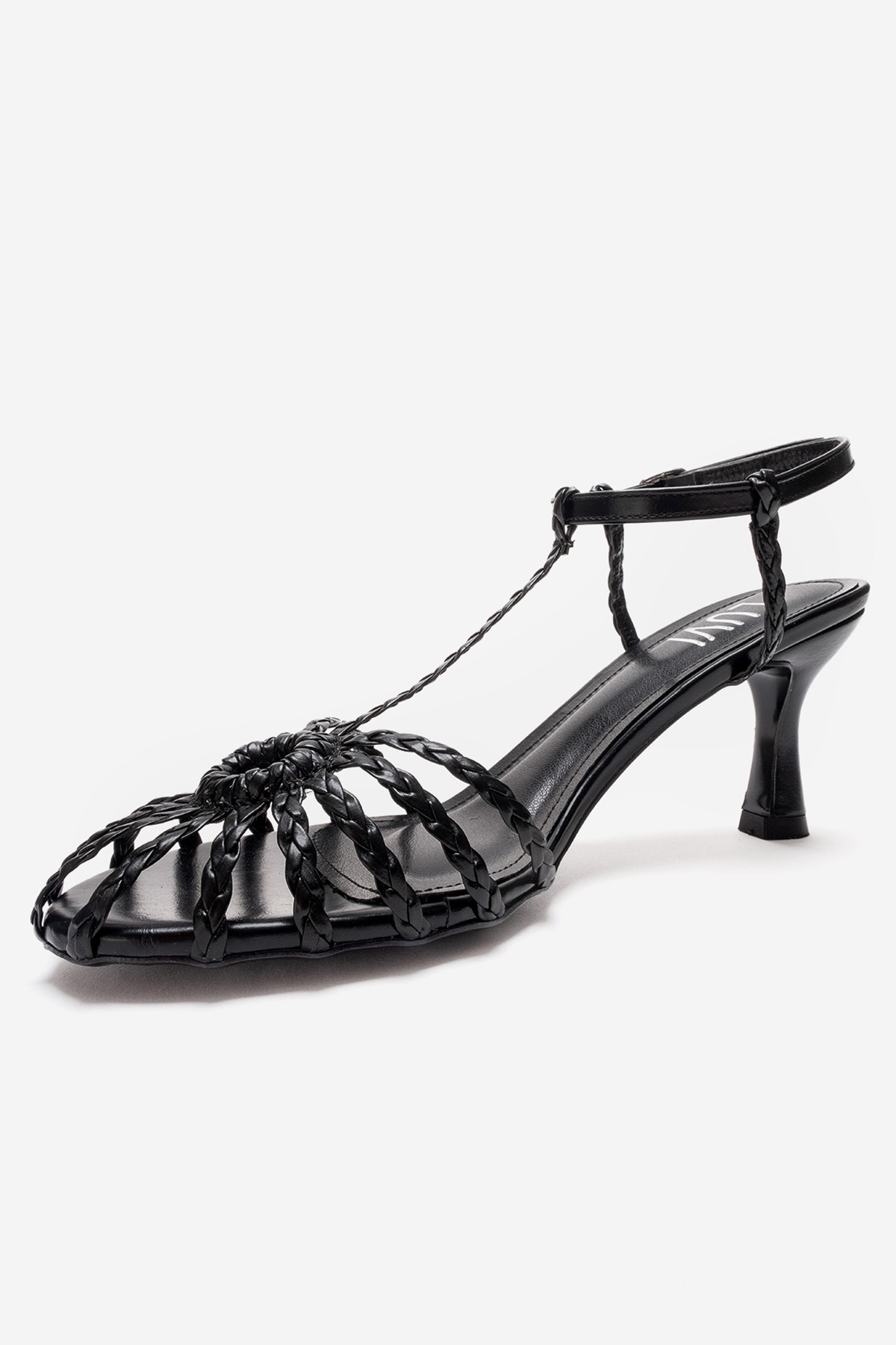 Gerald - Black Genuine Leather Woven Strap Stiletto Pump (Women)