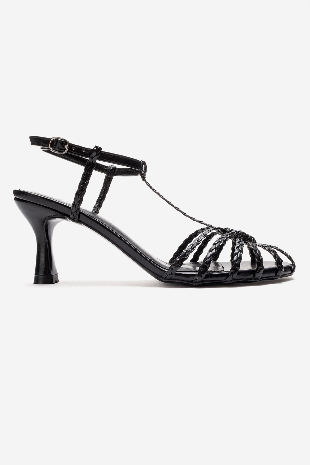 Gerald - Black Genuine Leather Woven Strap Stiletto Pump (Women)
