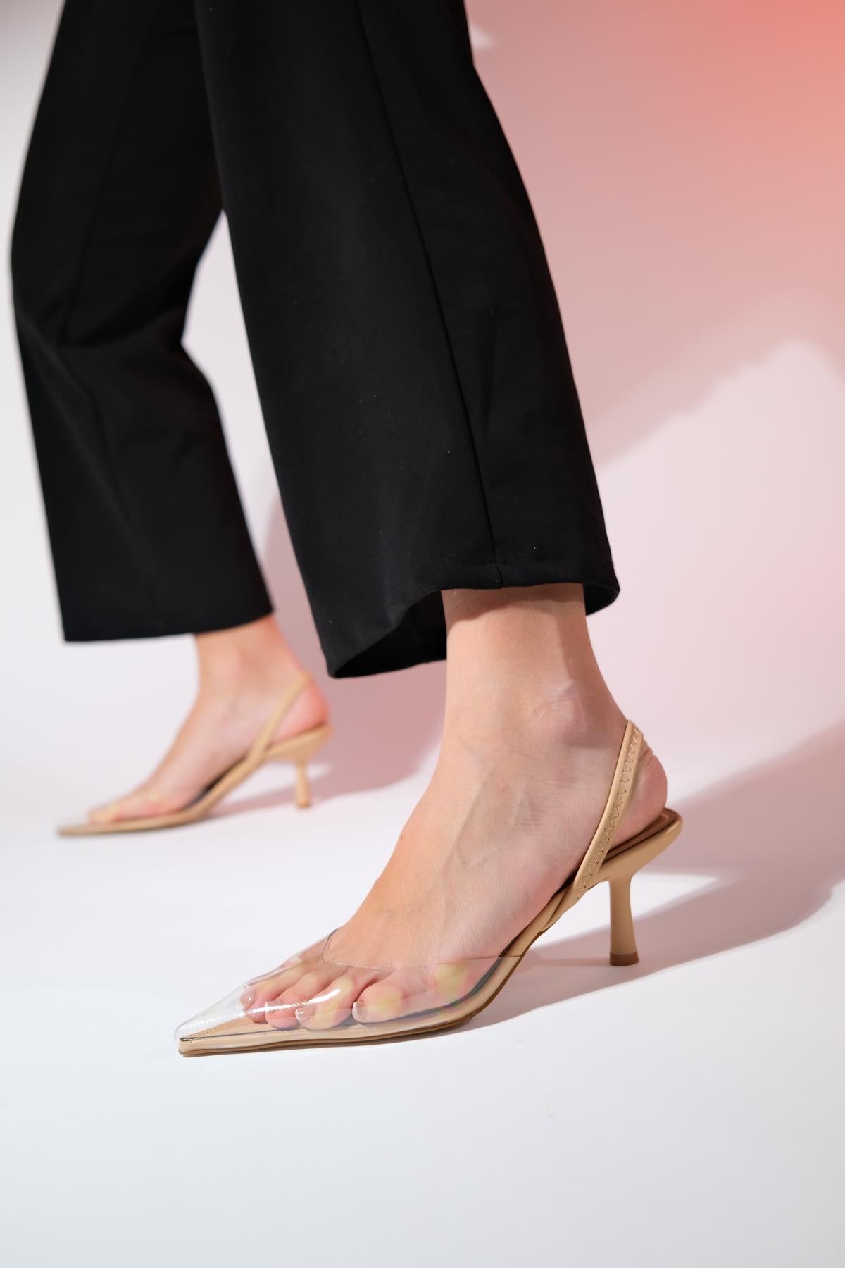 Nelson - Beige Transparent Backless Pointed Toe Stiletto (Women)