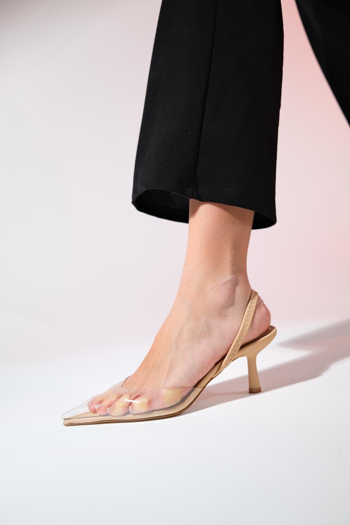 Nelson - Beige Transparent Backless Pointed Toe Stiletto (Women)