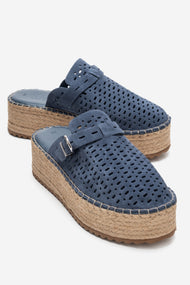 Louis - Denim Blue Genuine Leather Platform Slide (Women)