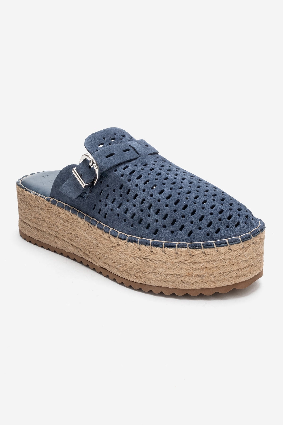 Louis - Denim Blue Genuine Leather Platform Slide (Women)