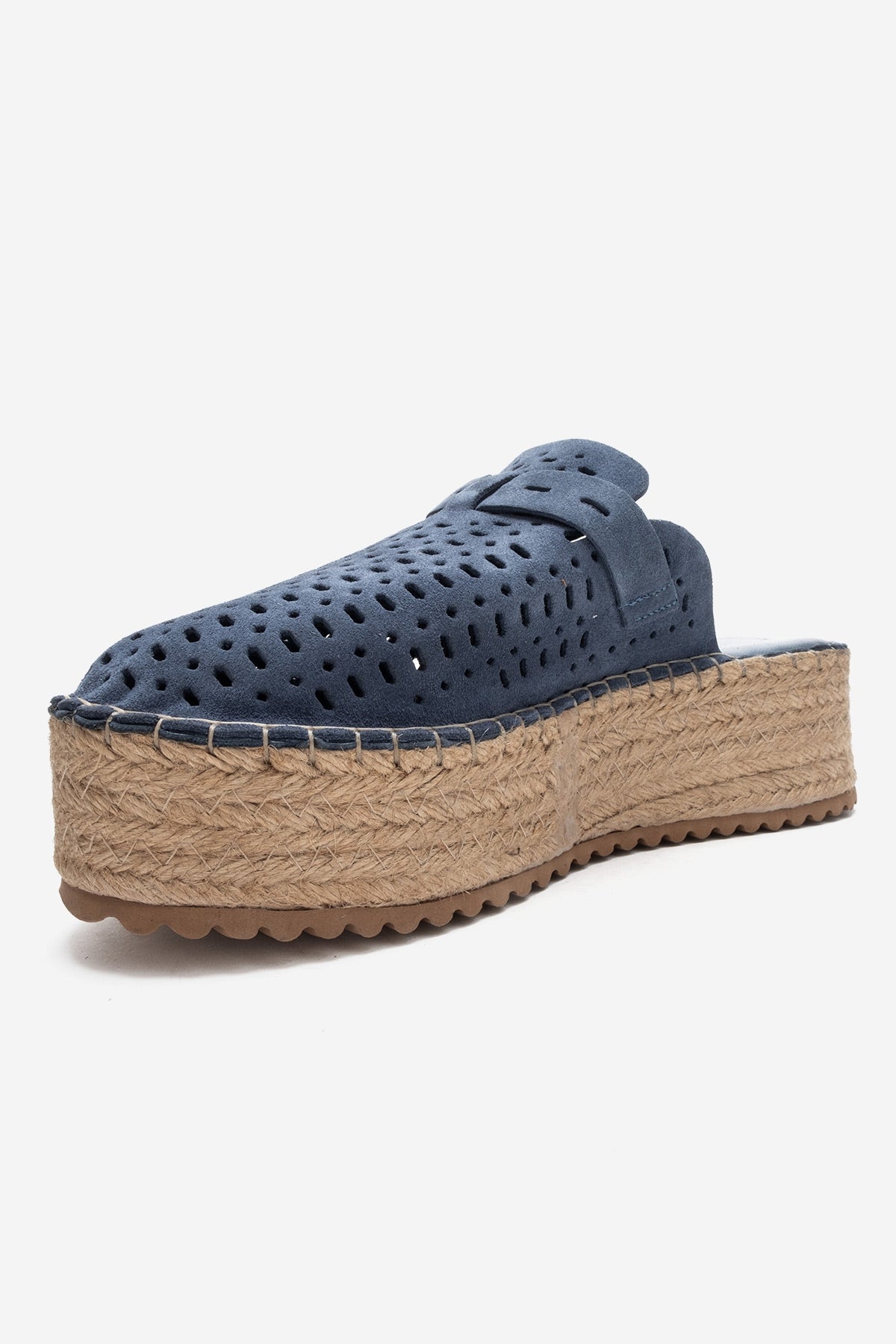 Louis - Denim Blue Genuine Leather Platform Slide (Women)
