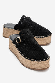 LOUIS - Black Genuine Leather Closed-Toe Platform Slide (Women)