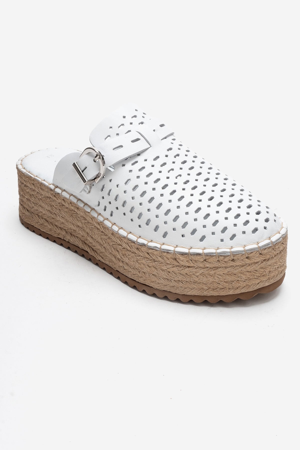 LOUIS - White Genuine Leather Closed-Toe Platform Slide (Women)
